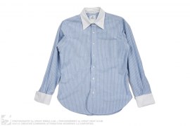 White Collar Striped Chambray Button-Up Dress Shirt by Brooks Brothers