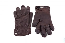 Silver Metal Logo Premium Leather Gloves by Hugo Boss