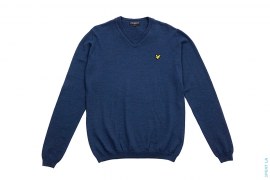 Merino Wool V-neck Sweater With Patched Logo by Lyle & Scott