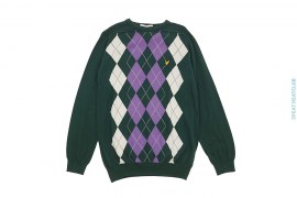 Cotton Light Weight Crewneck Checker Pattern With Patch Logo by Lyle & Scott
