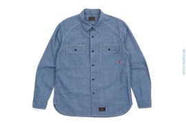 Cell Chambray Long Sleeve Button-Up Shirt by Wtaps