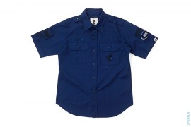 Color Camo Accent Logo Applique Short Sleeve Button-Up Work Shirt by A Bathing Ape