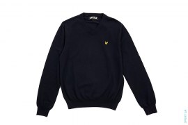 Merino Wool V-neck Sweater With Patched Logo by Lyle & Scott